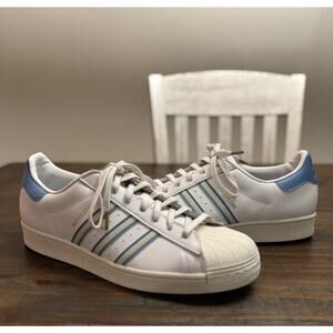 Adidas Superstar Men’s Size 14 White Light Blue Gold Trefoil Shoes Preowned